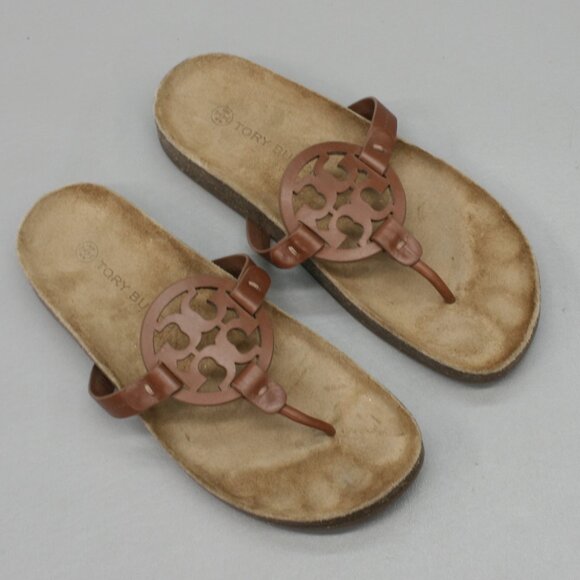 Tory Burch Ladies 8.5 Miller Cloud Cuoio Brown Calf Leather Cork Thongs Sandals - Picture 6 of 12